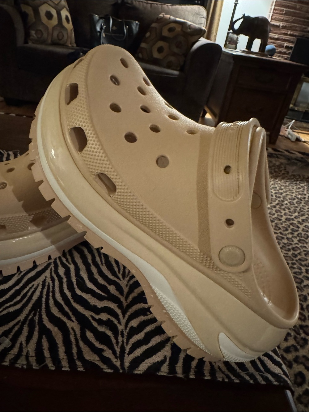 CROCS Women's Tan Platform Clogs with Heel Strap